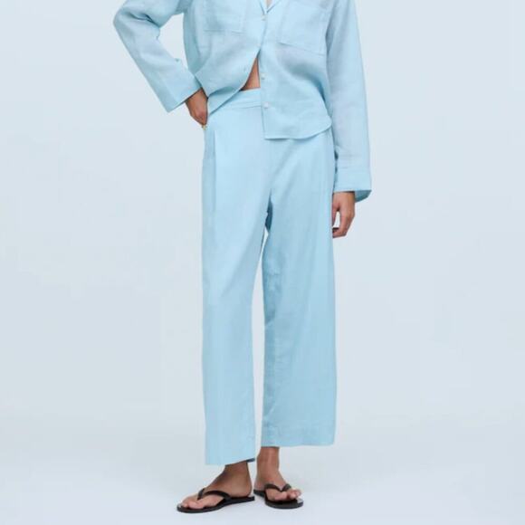 Madewell Womens Pants Pull-On Straight Crop Linen Blend Lightweight Blue Size 14 - Picture 1 of 9